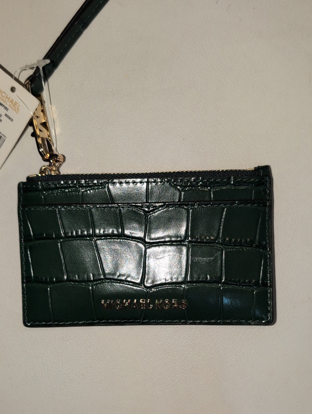 MICHAEL Michael Kors Forest Green Croc-Embossed Card Holder with Wristlet